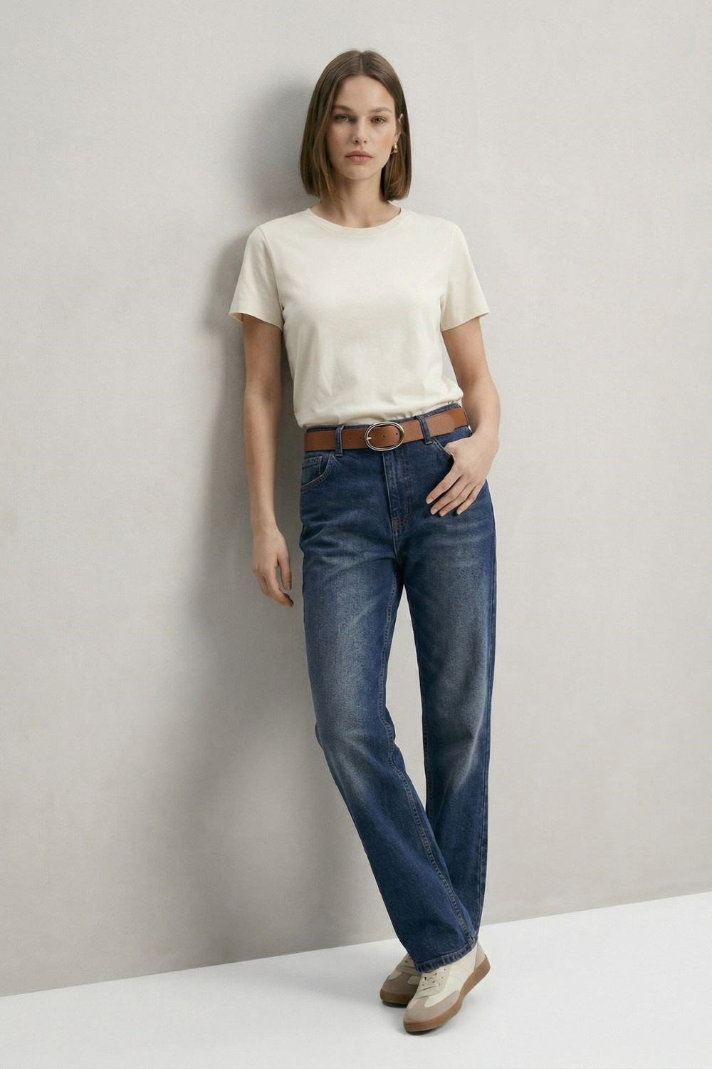 Kadın Jean Pantolon-Kemerli Likralı Jean 3043 Tint Kahve -rulem