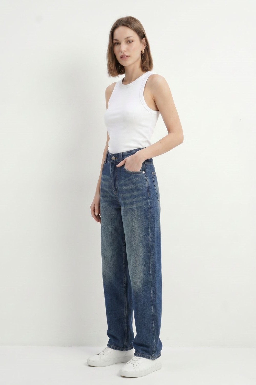 Kadın Jean Pantolon-Tint Yeşil Yüksek Bel Baggy Jean 1061-rulem