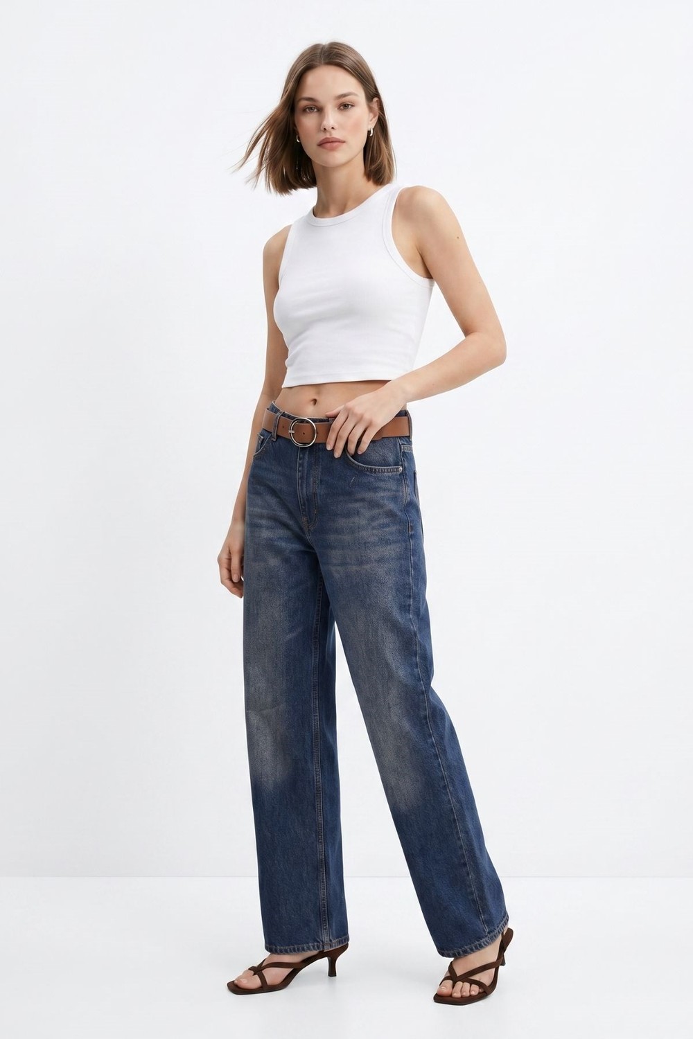 Kadın Jean Pantolon-Yüksek Bel Kemerli Jean 3069 Tint Kahve -rulem