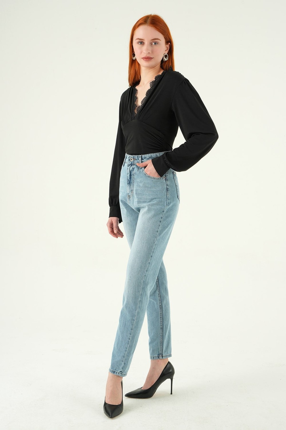 Kadın Jean Pantolon-Yüksek Bel Mom Jean 1063 Buzkar -rulem