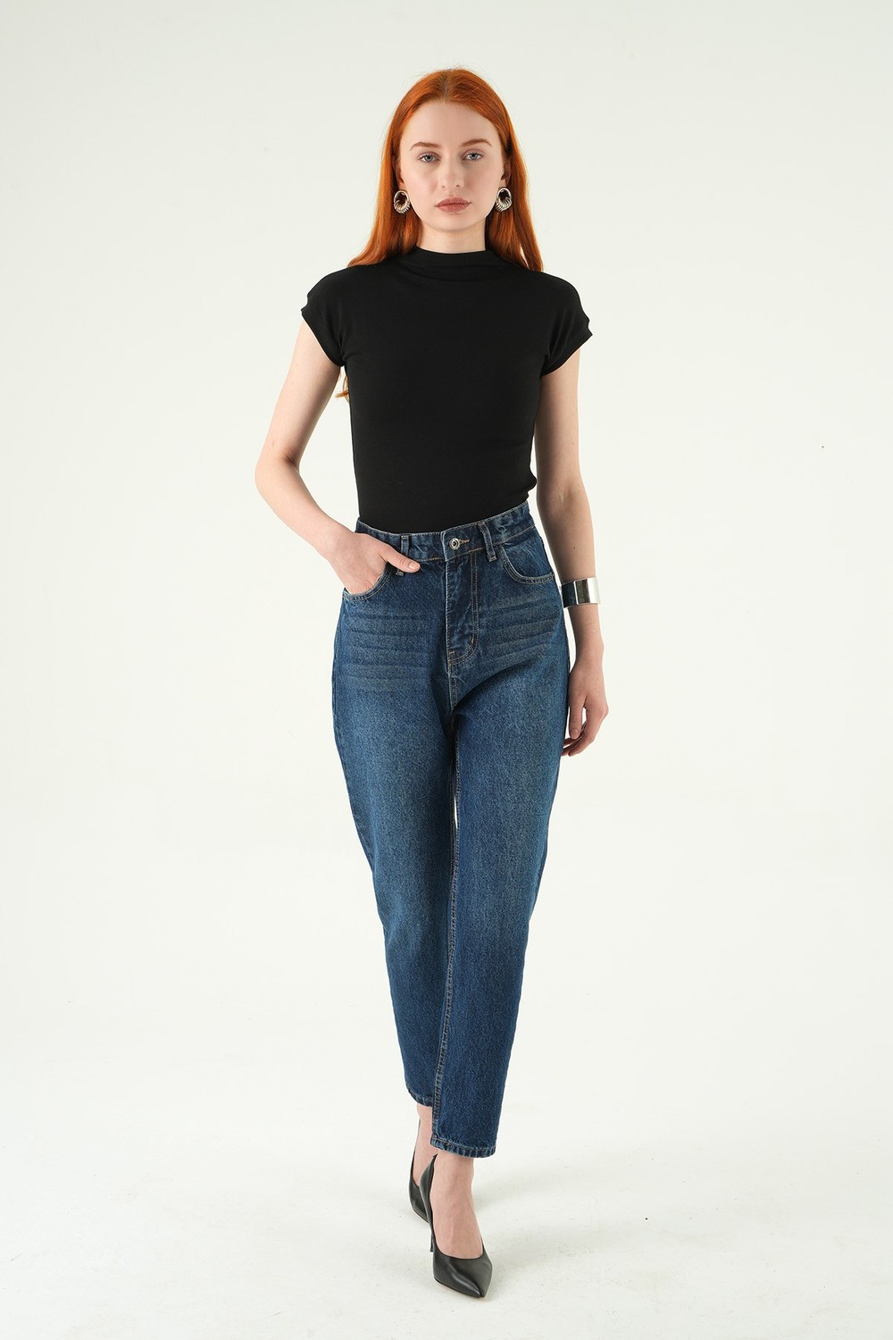 Kadın Jean Pantolon-Yüksek Bel Mom Jean 1063 Ara Mavi -rulem
