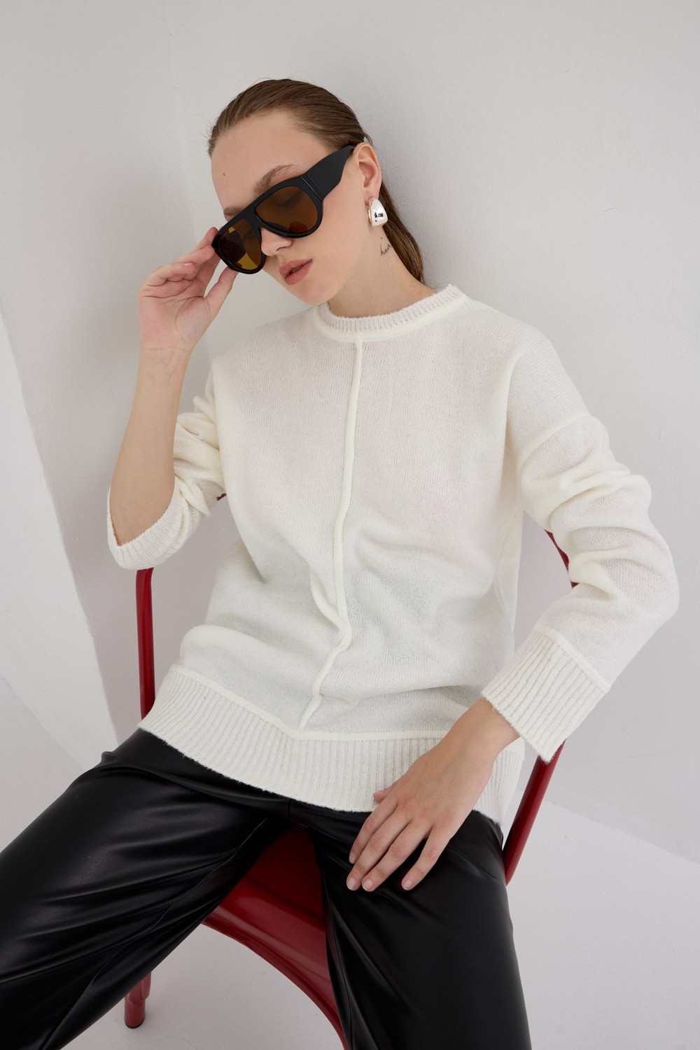 Kadın Kazak-Natural Oversize Bisiklet Yaka Kadın Kazak 2345-rulem