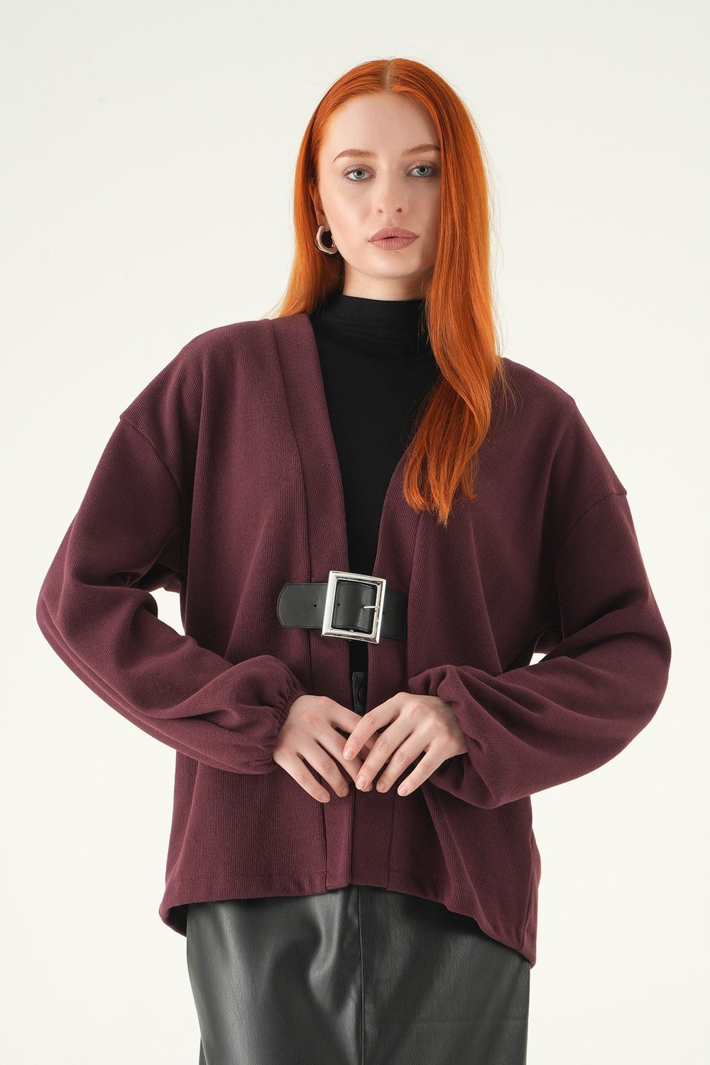 Kadın Kimono-Önden Kemerli Kimono 3123A Mürdüm -rulem