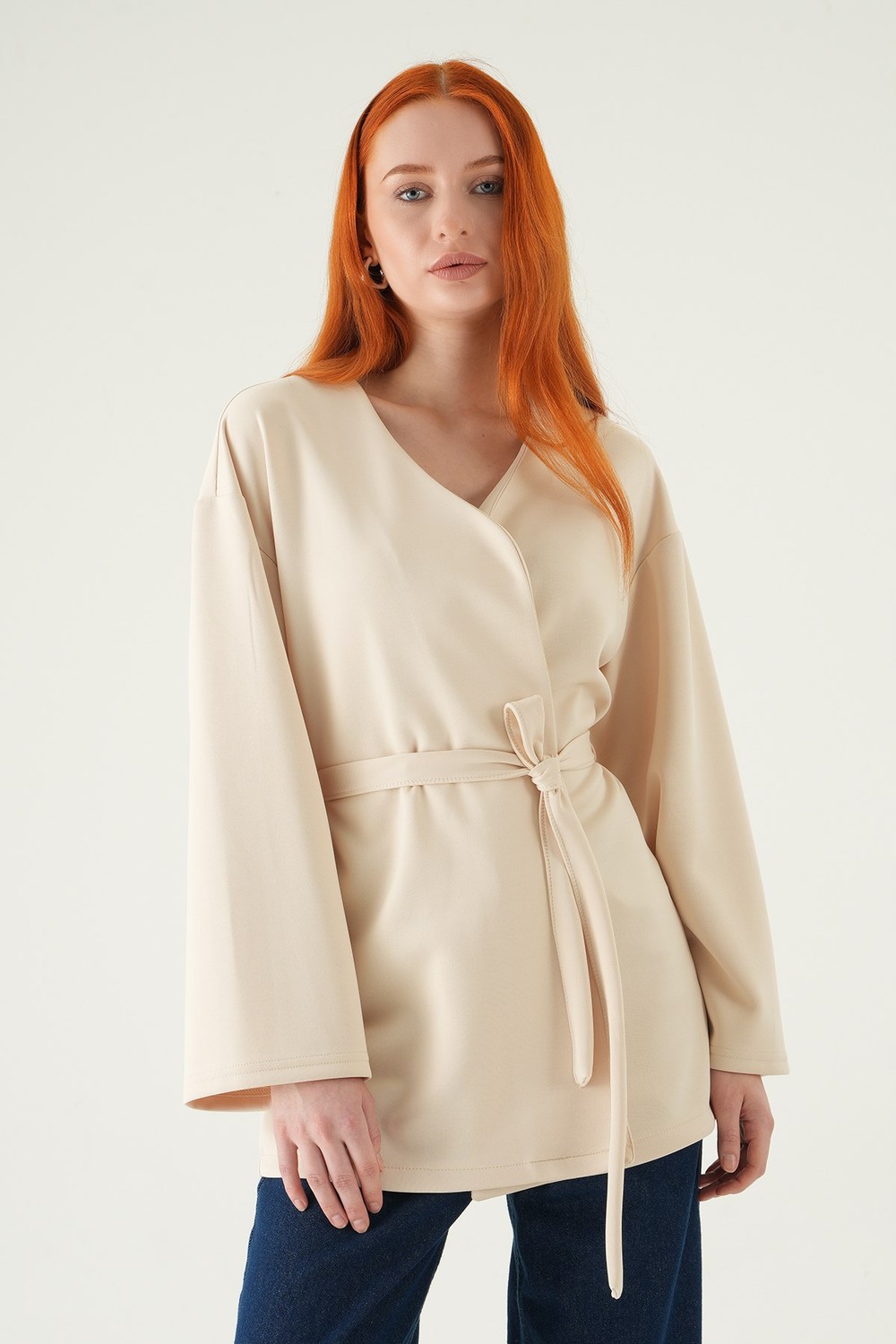 Kadın Kimono-Taş Kuşaklı Geniş Kol Kimono 3068A-rulem