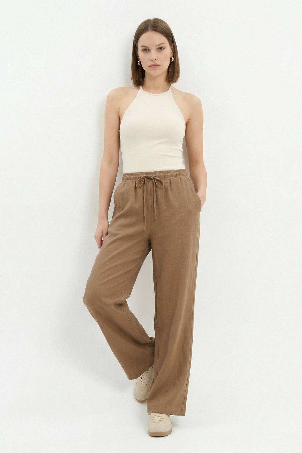 Kadın Pantolon-Bel Lastikli  Pantolon 1200 Camel -rulem