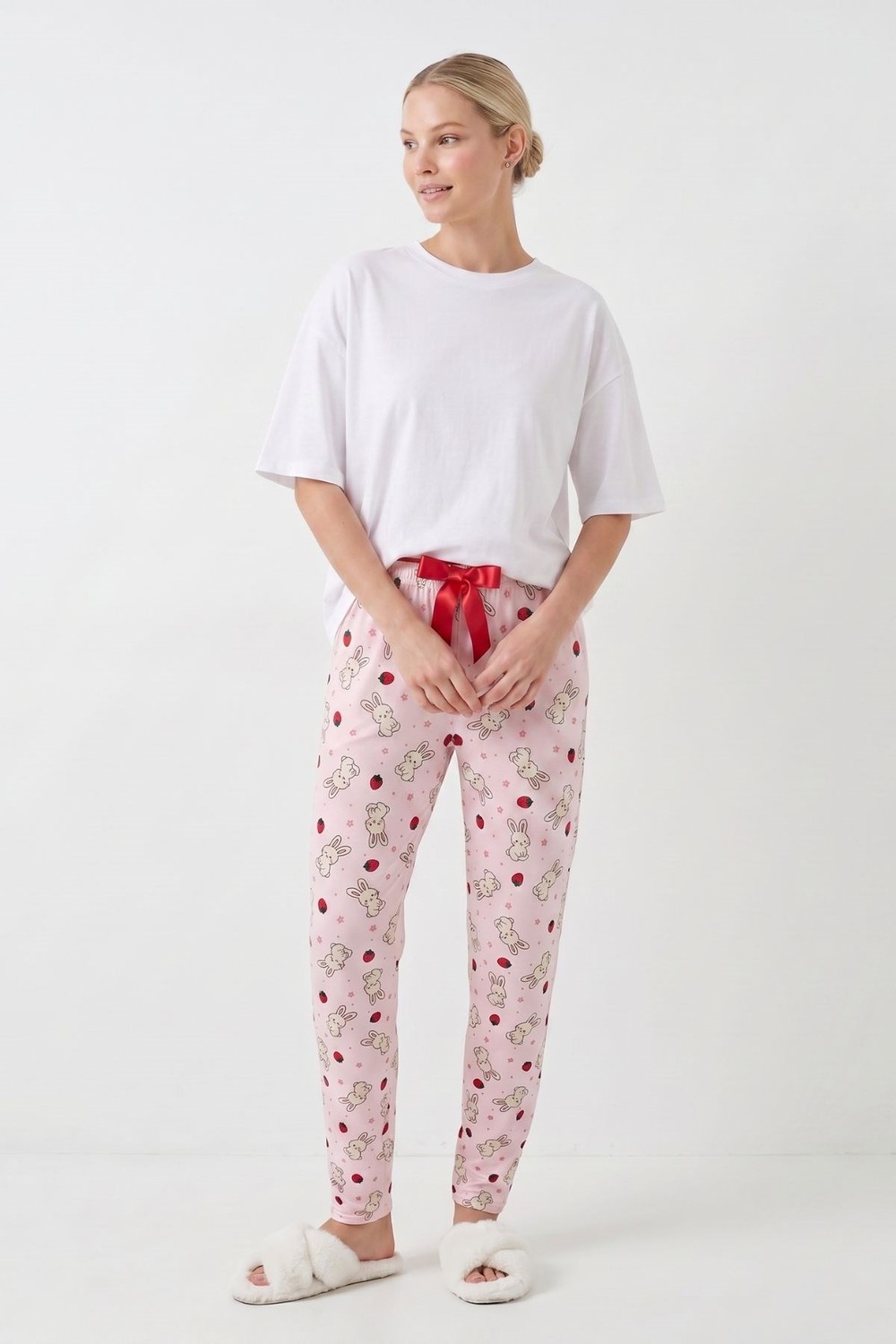Kadın Pijama Alt-Tavşan Desen Pijama 6453 Pembe -rulem