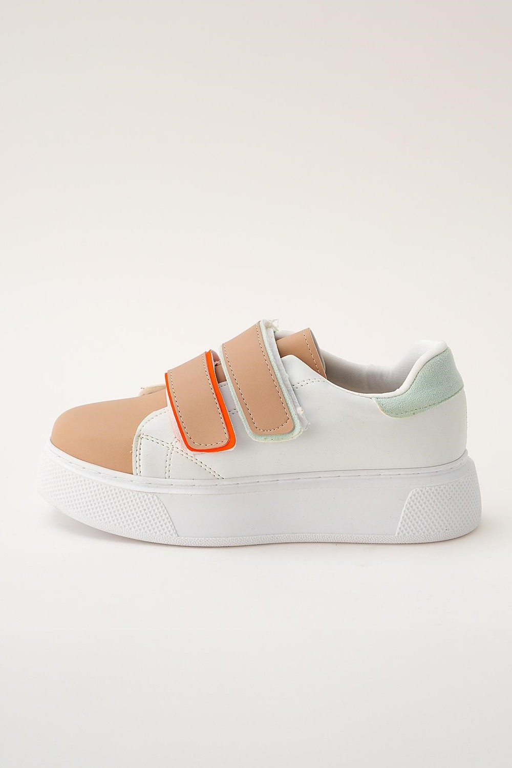 Kadın Spor Ayakkabı-Sneaker-Cırtlı Spor Ayakkabı 2101 Beyaz-Bej -rulem