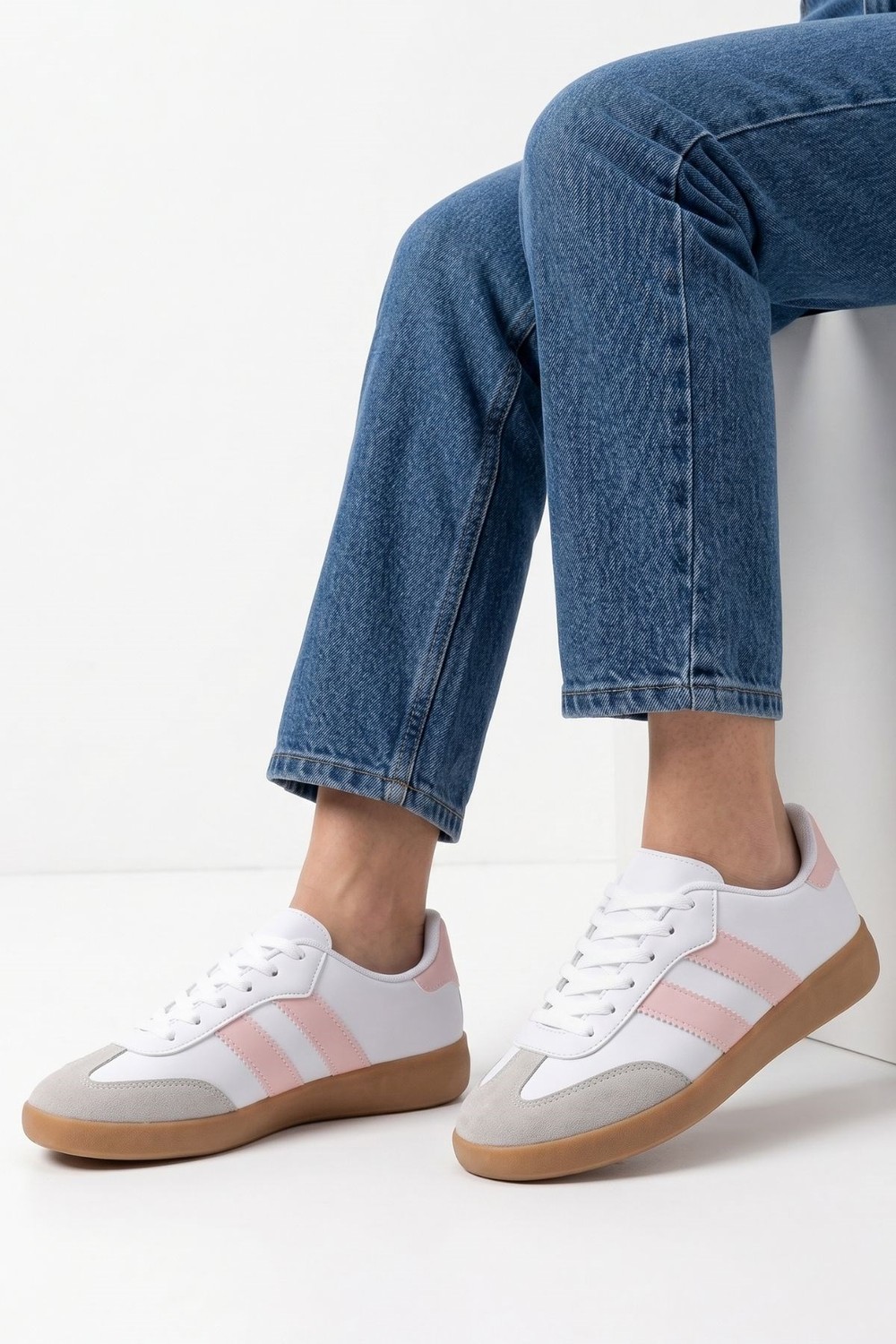 Kadın Spor Ayakkabı-Sneaker-Çizgili Günlük Ayakkabı 958 Pudra -rulem