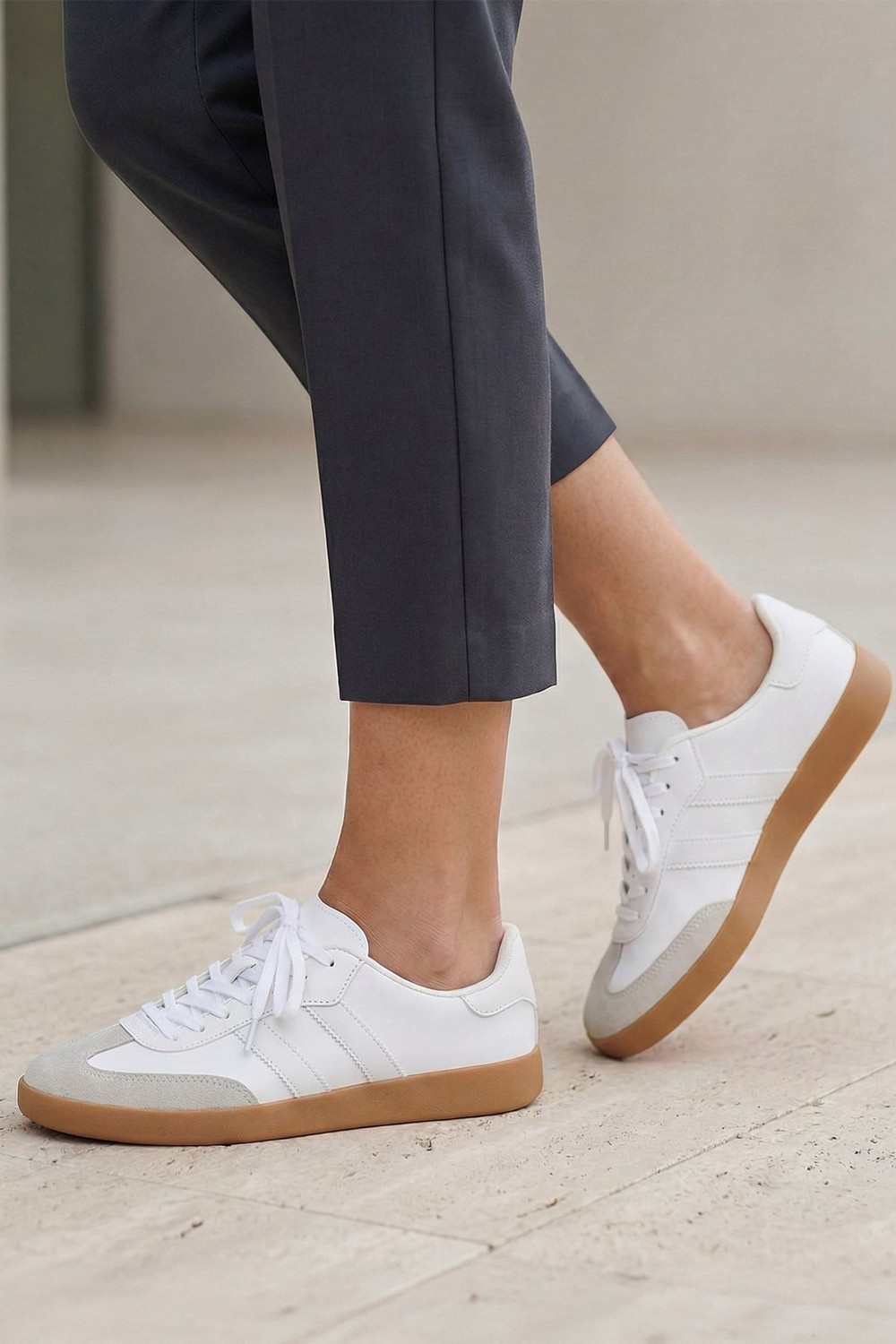 Kadın Spor Ayakkabı-Sneaker-Çizgili Günlük Ayakkabı 958 Beyaz -rulem