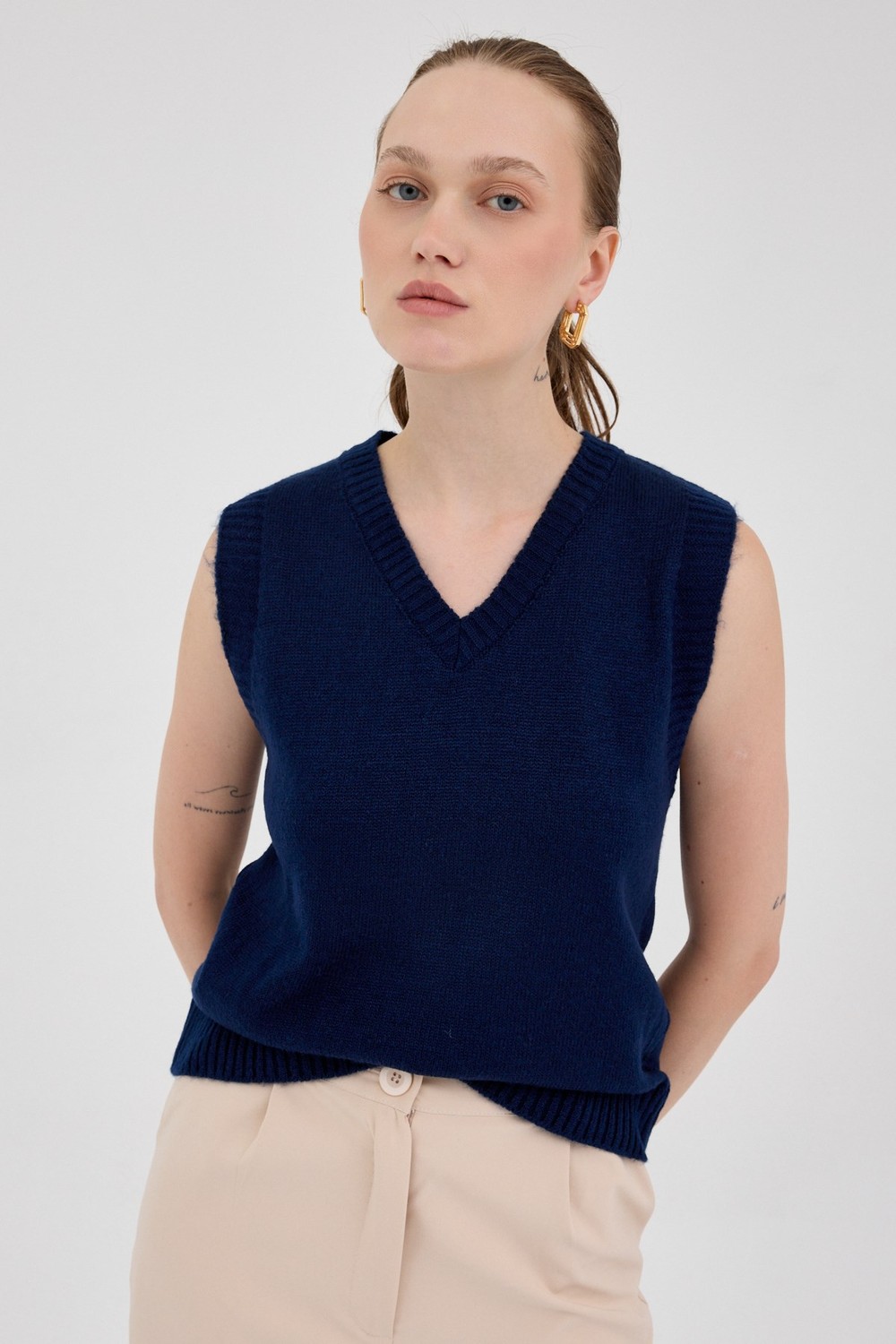 Kadın Süveter-Laci Oversize V Yaka Kadın Süveter 2292-rulem