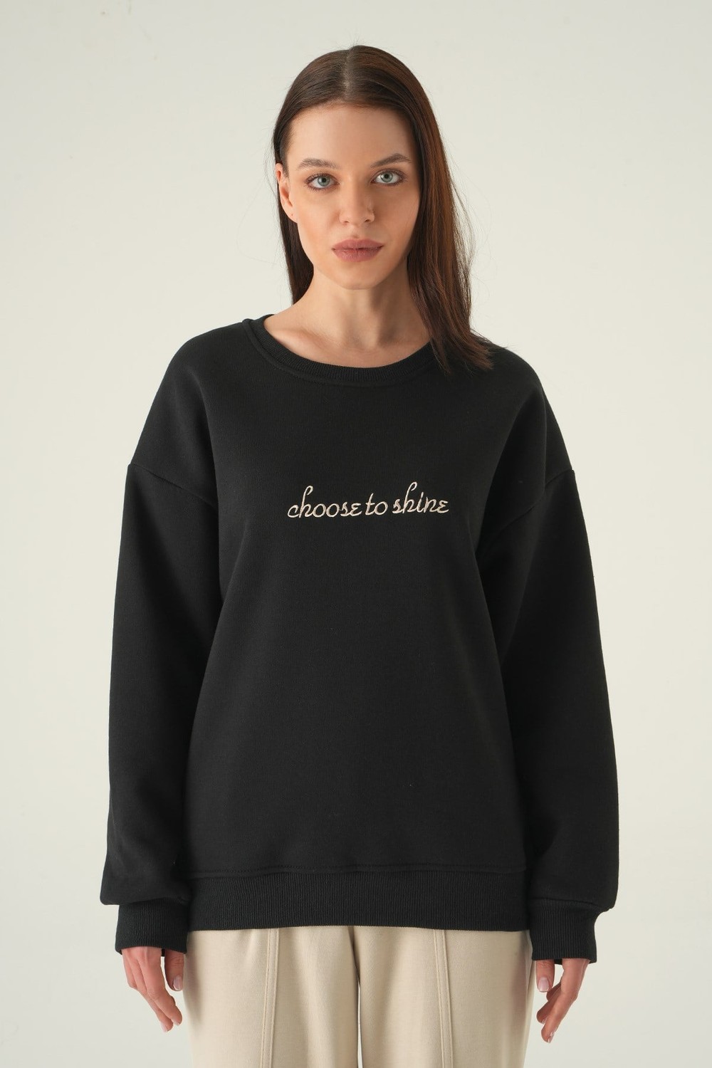 Kadın Sweatshirt-Bisiklet Yaka Sweat 1984 Siyah -rulem
