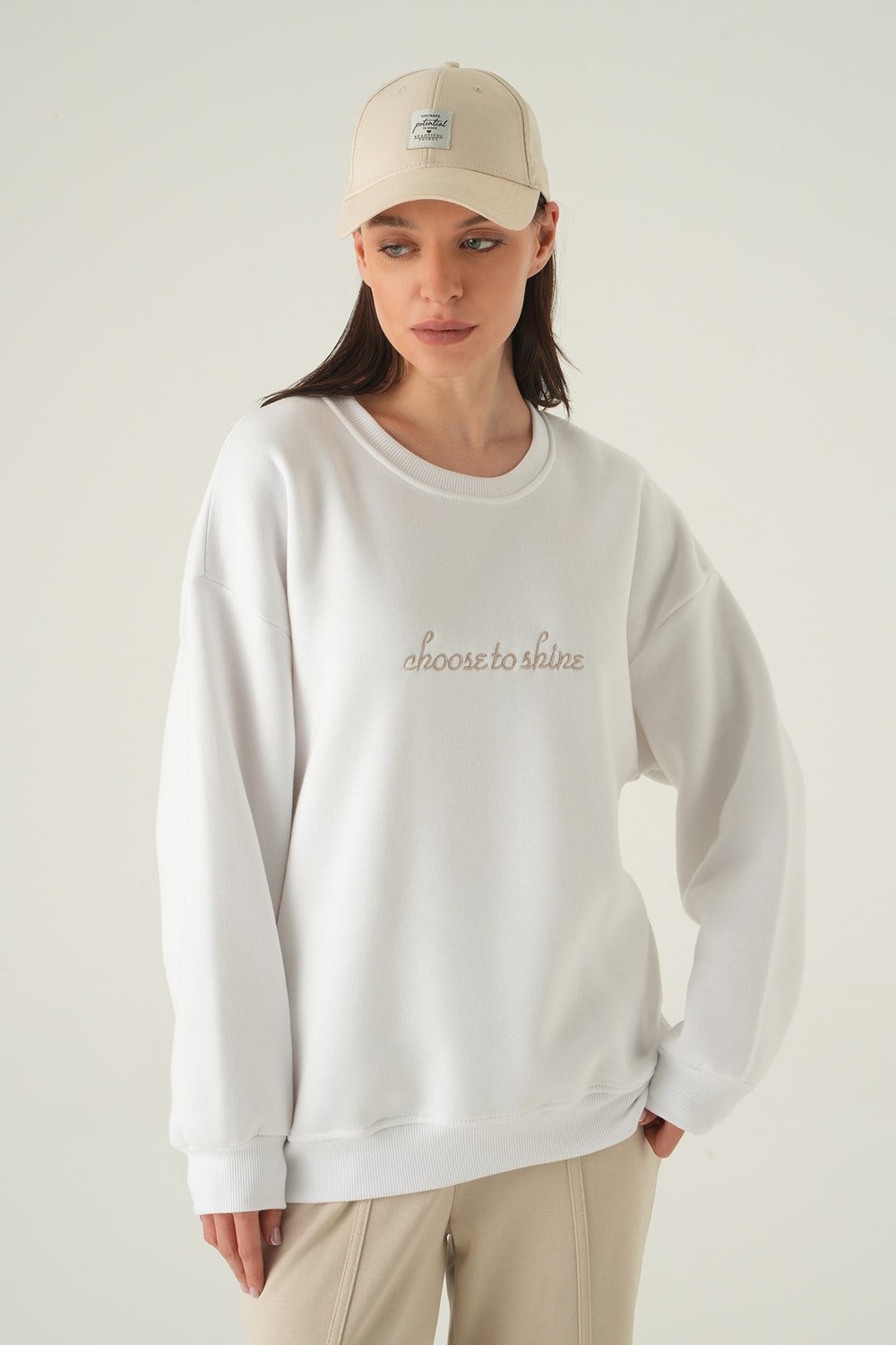 Kadın Sweatshirt-Bisiklet Yaka Sweat 1984 Ekru -rulem