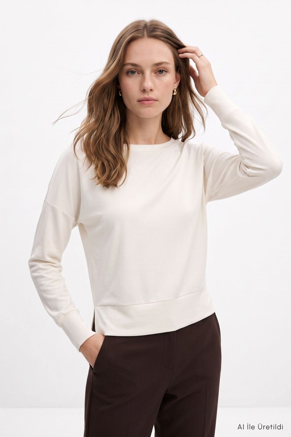 Kadın Sweatshirt-Bisiklet Yaka Sweat 8307A Ekru -rulem