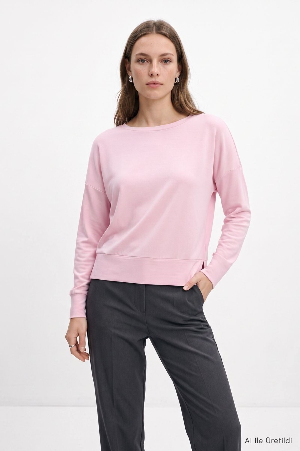Kadın Sweatshirt-Bisiklet Yaka Sweat 8307A Pembe -rulem