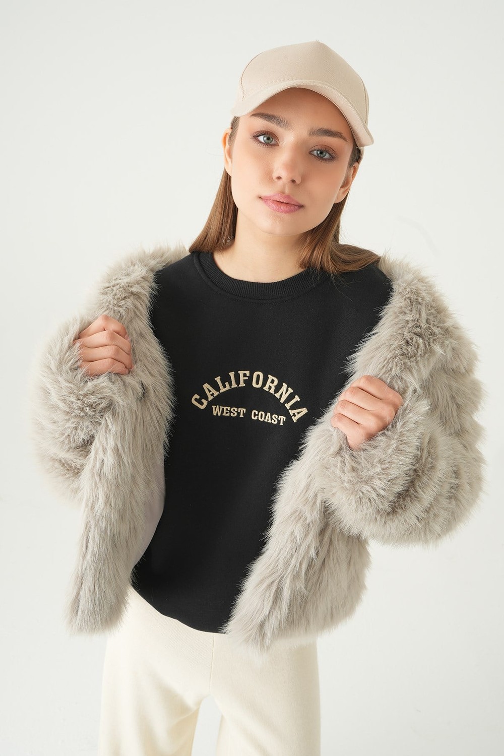 Kadın Sweatshirt-California Baskılı Sweat 1403 Siyah -rulem