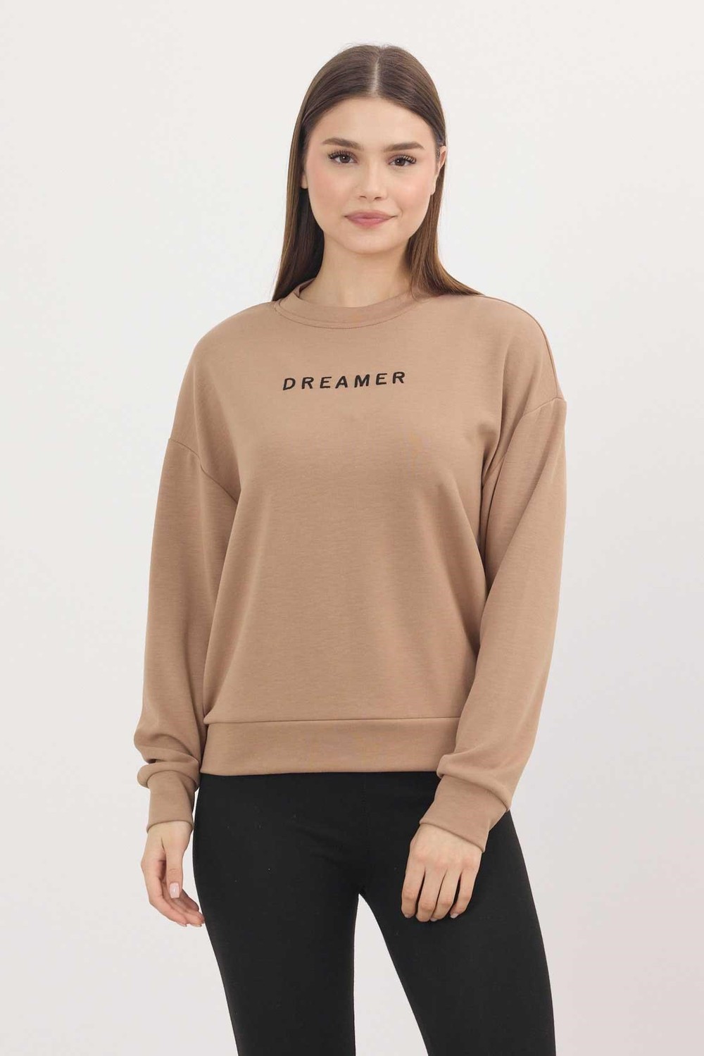 Kadın Sweatshirt-Camel Dreamer Nakış Detay Oysho Sweat 4004-rulem