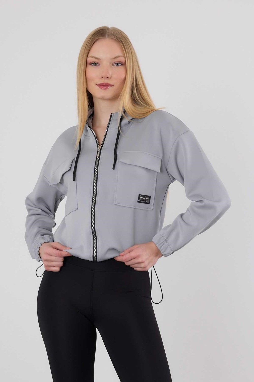 Kadın Sweatshirt-Dalgıç Detay Cepli Sweat 9159M Gri -rulem