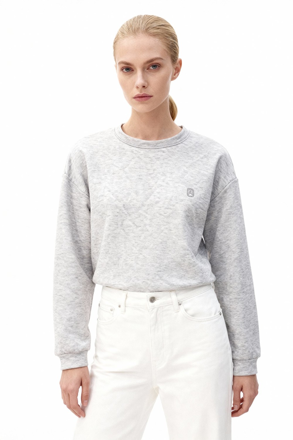 Kadın Sweatshirt-Nakışlı Bisiklet Yaka Sweat 3117A Gri -rulem