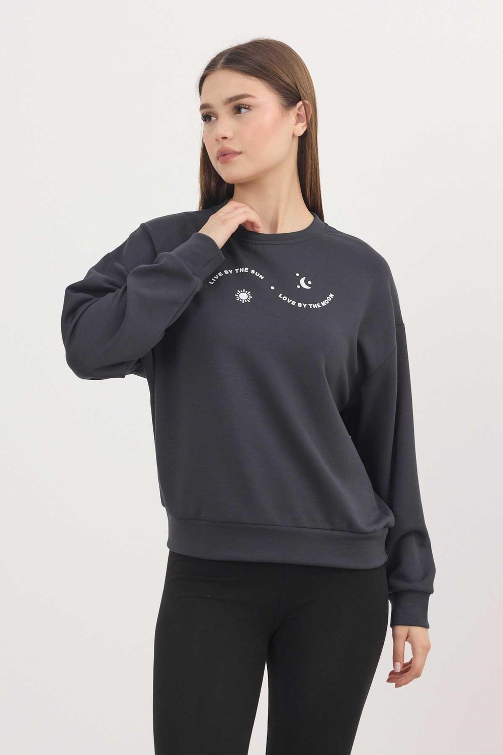 Kadın Sweatshirt-Rays 4003 Baskılı Sweat Antrasit-rulem