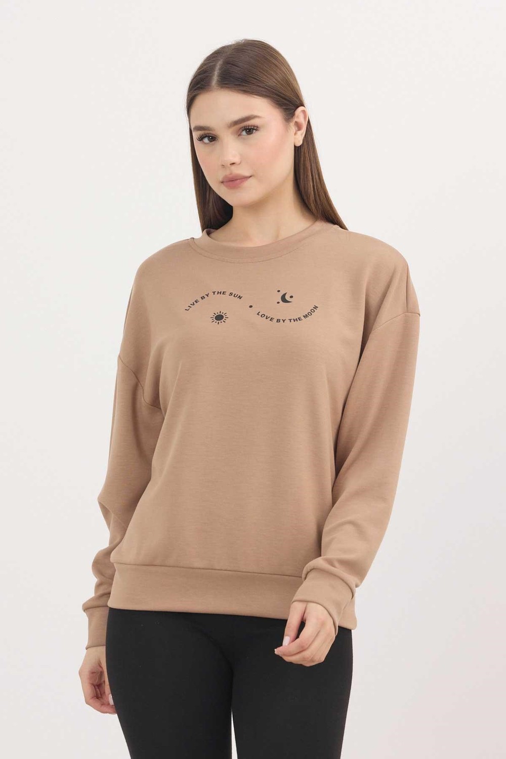 Kadın Sweatshirt-Rays 4003 Baskılı Sweat Camel-rulem