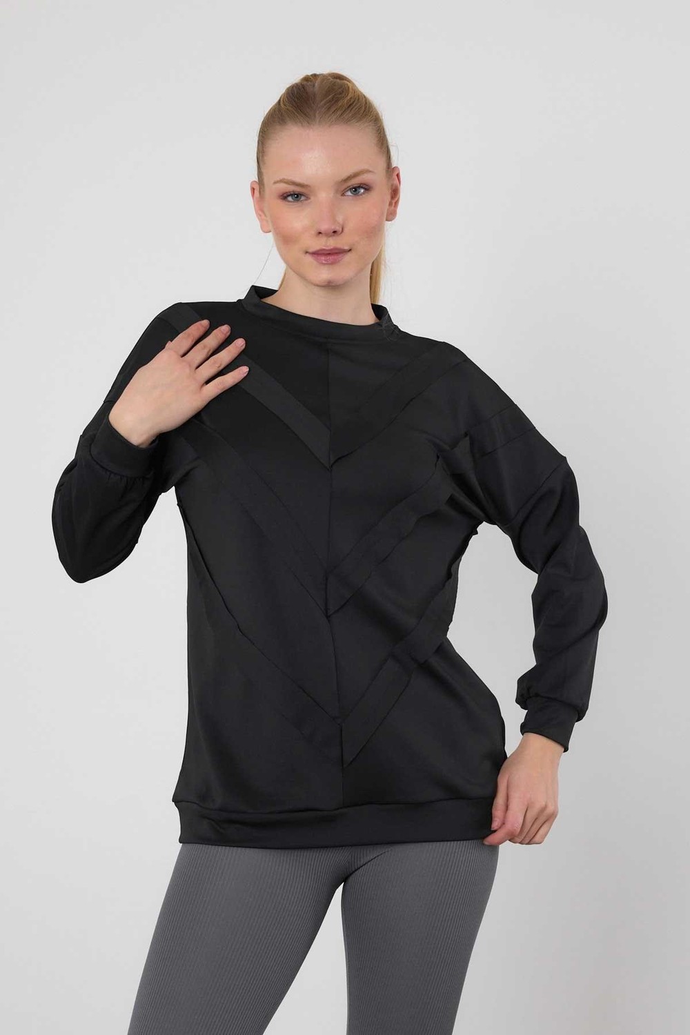 Kadın Sweatshirt-Şerit Detay Sweat 9180M Siyah -rulem