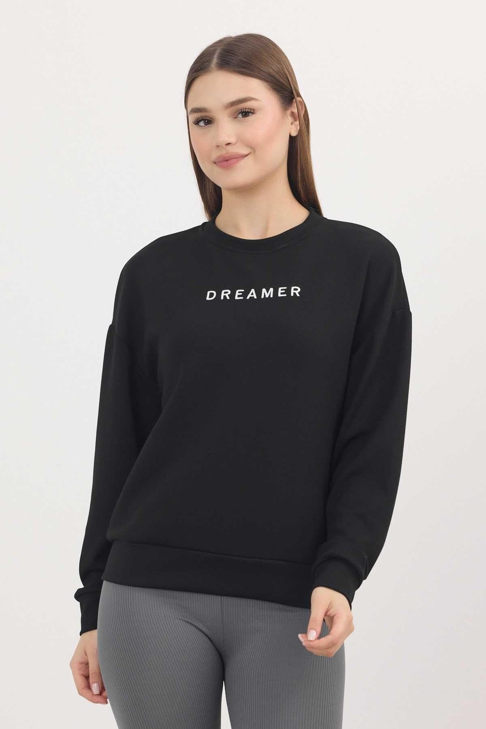 Kadın Sweatshirt-Siyah Dreamer Nakış Detay Oysho Sweat 4004-rulem
