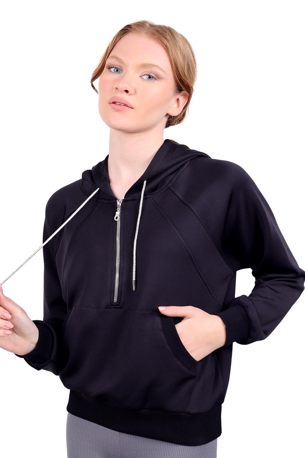 Kadın Sweatshirt-Yarım Fermuar Detay Sweat 9162M Siyah -rulem