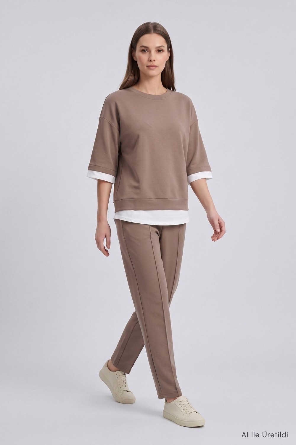 Kadın Takım-Kadın Pantolon Takım-Garnili Pantolon Takım 8751A Vizon-rulem