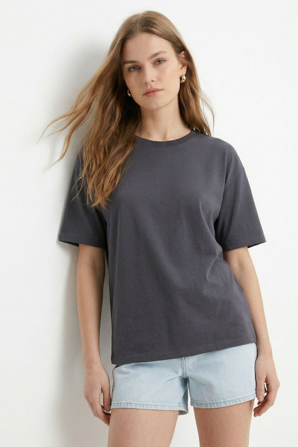 Kadın Tişört-Oversize Tişört TCR-1633 Füme -rulem