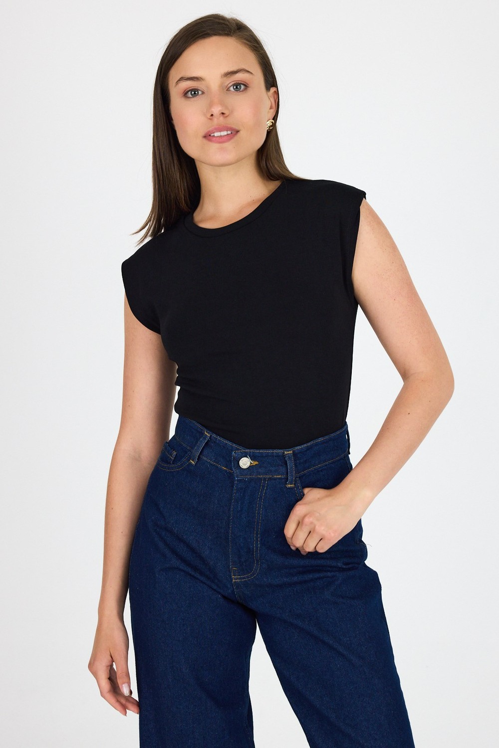 Kadın Tişört-Siyah Bisiklet Yaka Pamuklu Slim Fit Tişört 3050-rulem