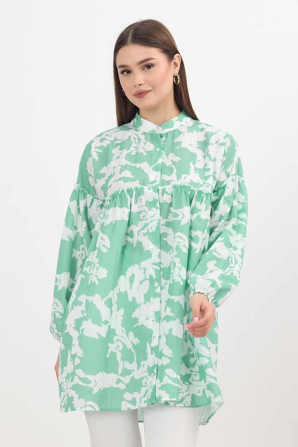 Kadın Tunik-Desenli Kol Lastikli Tunik 4366A Mint -rulem