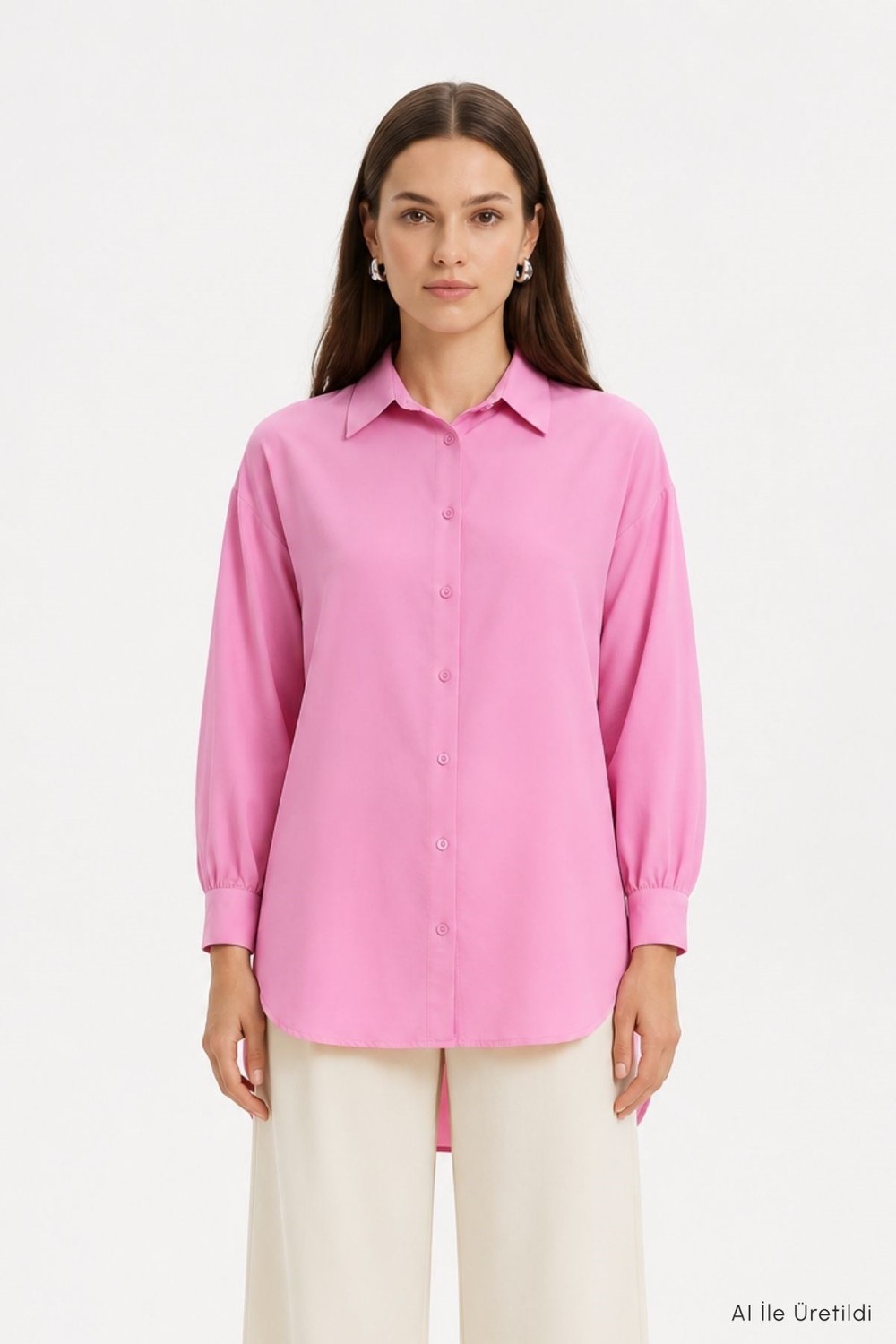 Kadın Üst Giyim-Kadın Gömlek-Oversize Balon Kol Gömlek 8699 Pembe-rulem