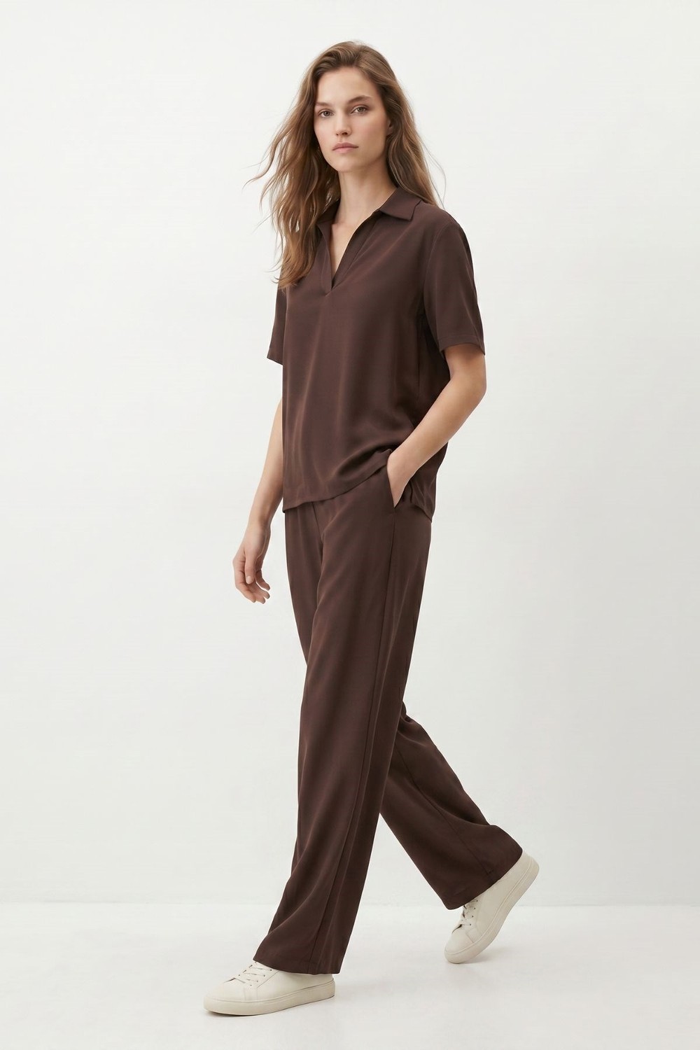 Kahve Polo Yaka Pantolon Takım 8440A