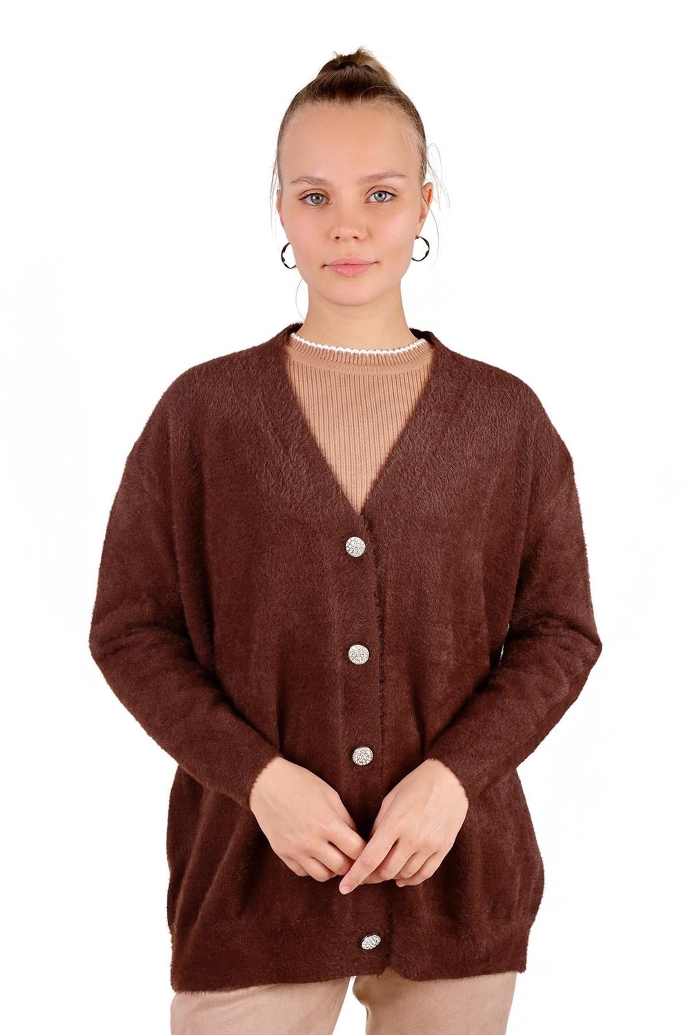 Kahve Sakallı Düğme Detay Hırka 24153