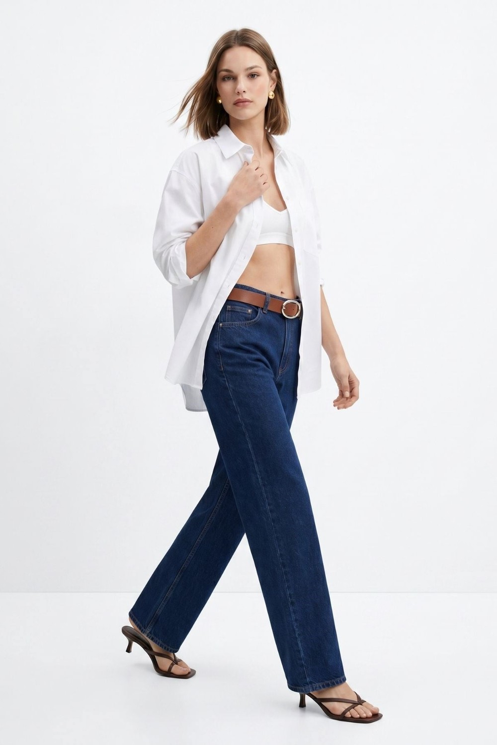 Koyu Mavi Yüksek Bel Kemerli Jean 3069