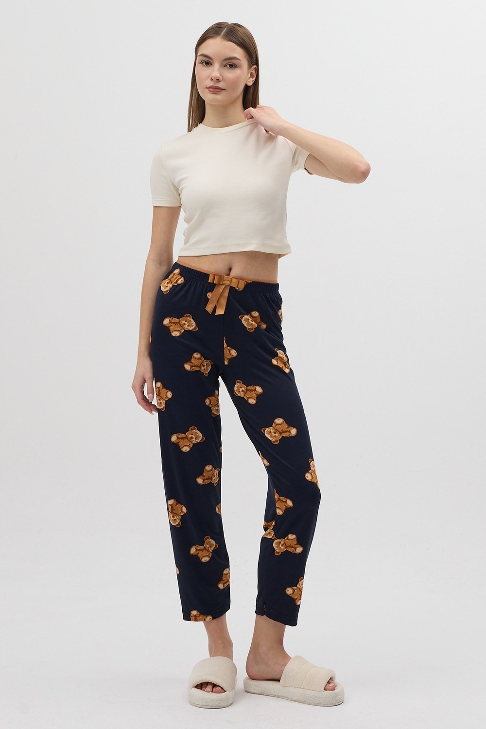Lacivert Ayıcık Desenli Kadın Pijama Altı 4526