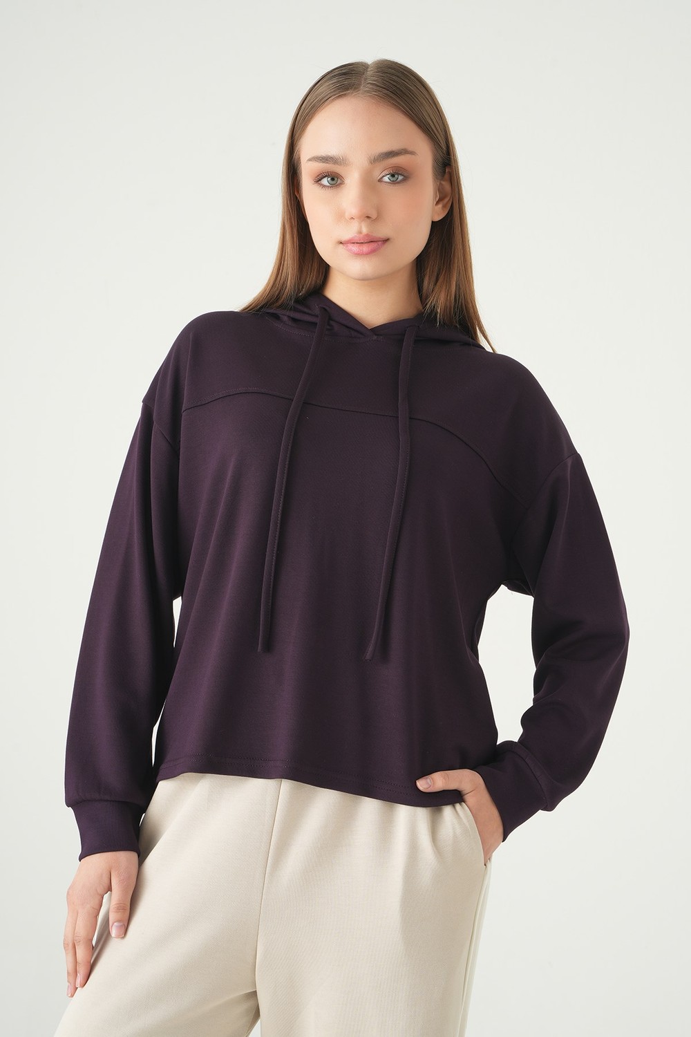 Mürdüm Şerit Detay Sweat 8308A