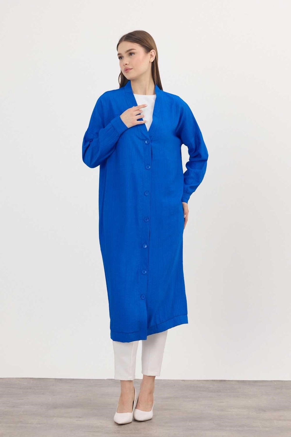 Saks Düğmeli Uzun Tunik 4378A