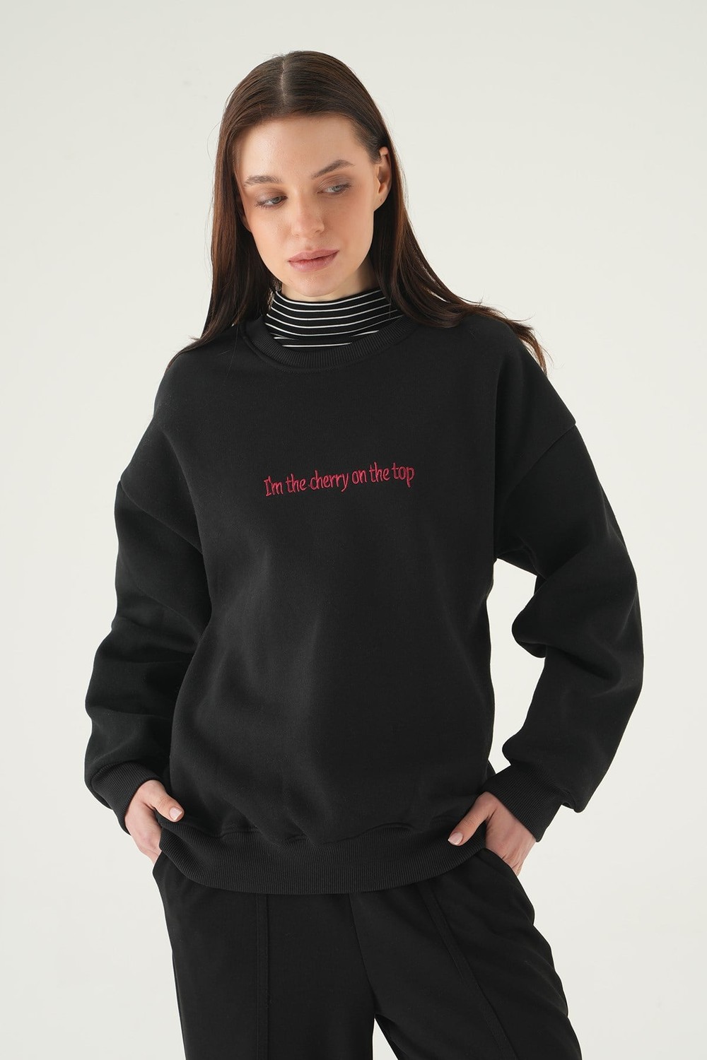 Siyah Cherry On Top Baskılı Sweat 1041