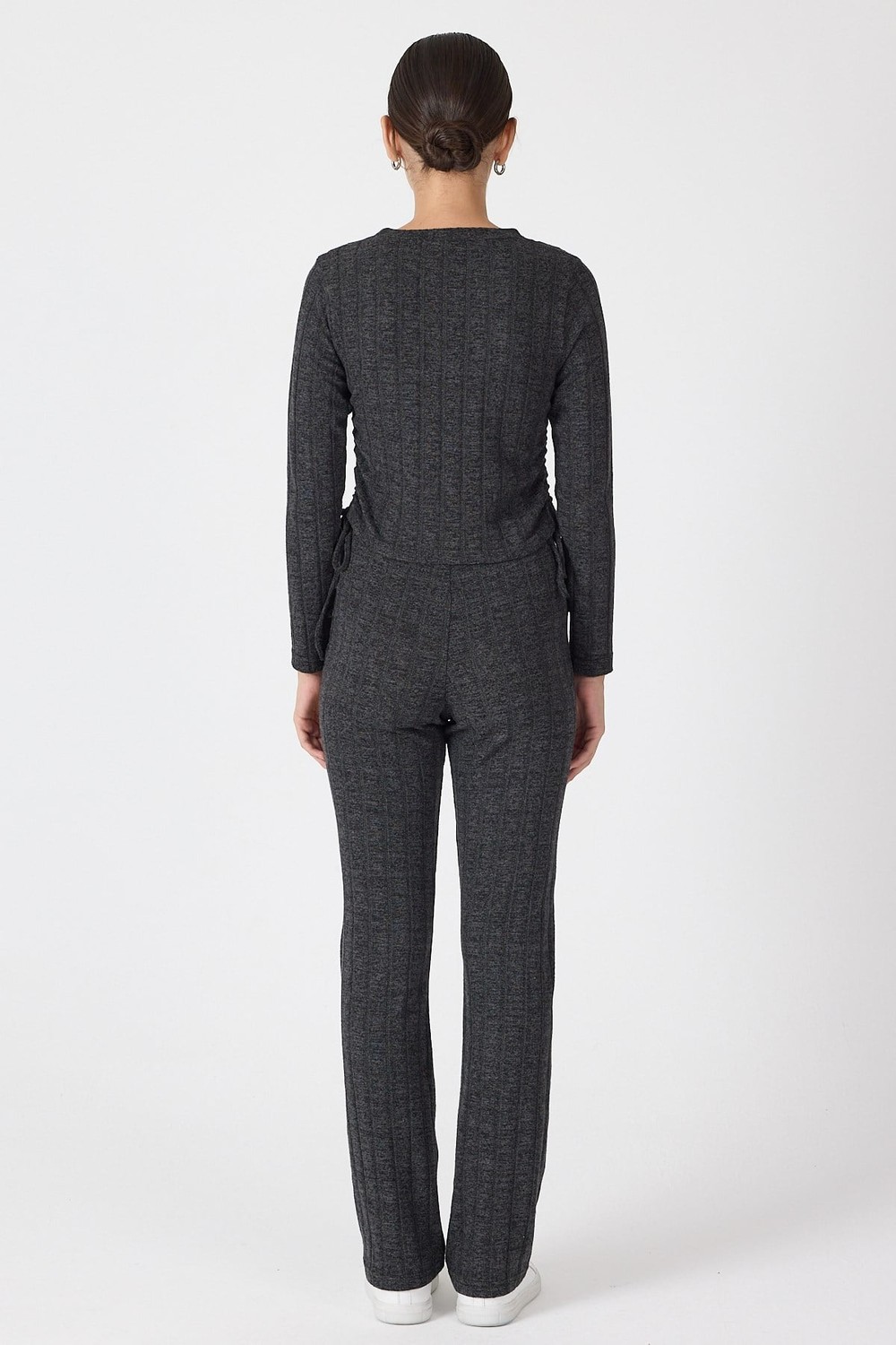 Siyah Fitilli Crop Bluz Pantolon İkili Takımı 8114A