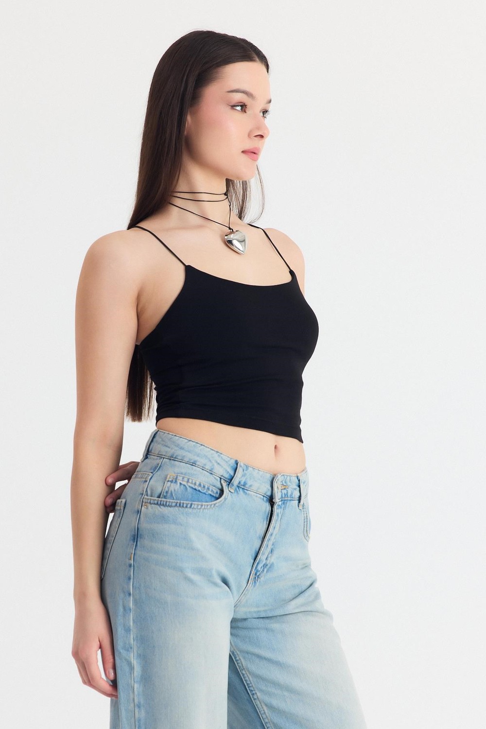 Siyah İnce Askılı Fitted Basic Atalet 947