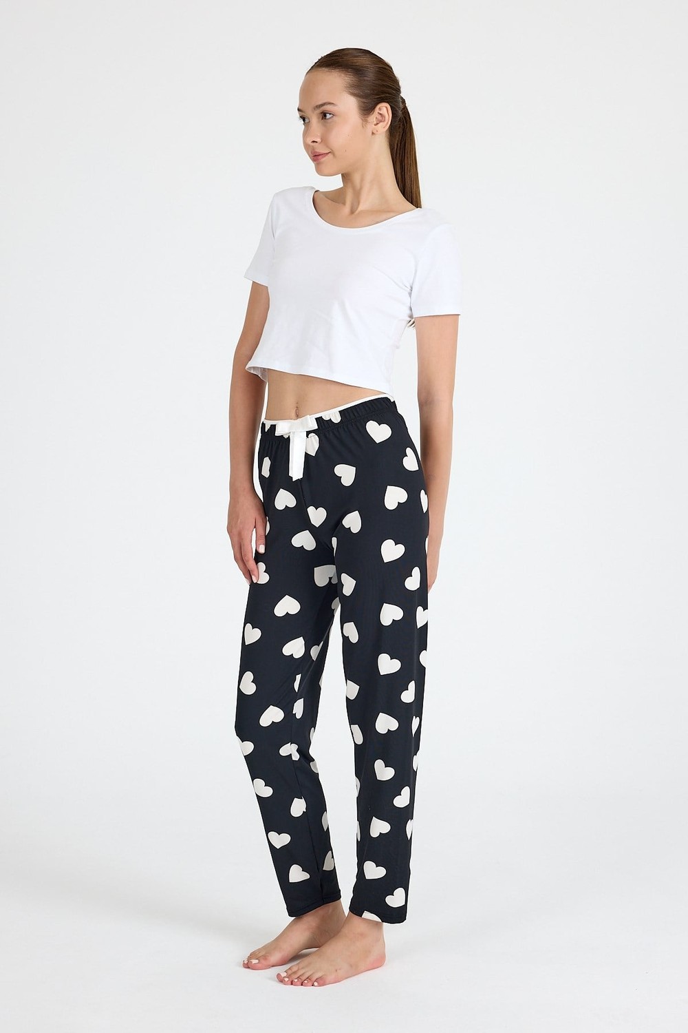 Siyah Kalp Desenli Örme Pijama Altı 4522