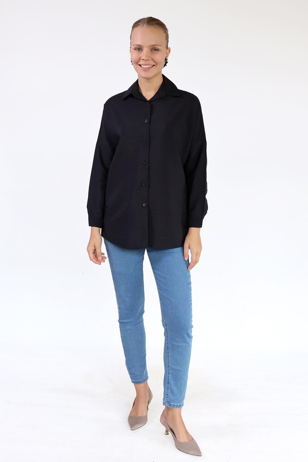 Siyah Oversize Klasik Gömlek 4305A