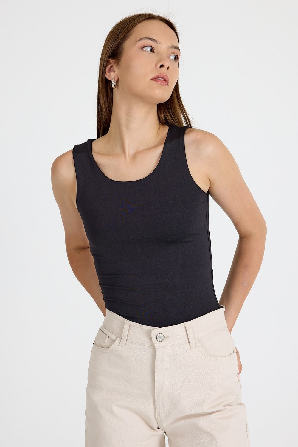 Siyah Slim Fit Kolsuz Basic Atlet 9194M