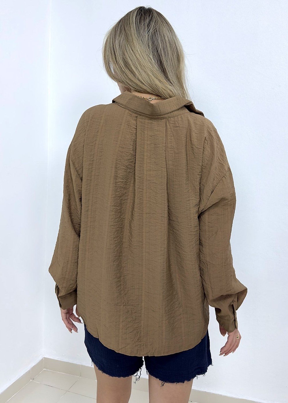 Cepli Oversize Gömlek - Kahverengi