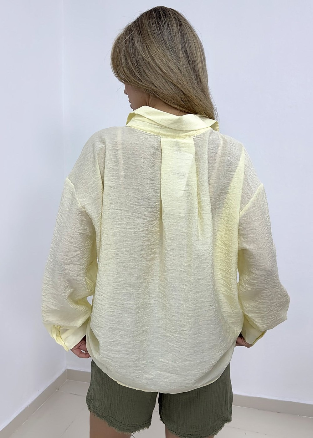 Cepli Oversize Gömlek - Sarı