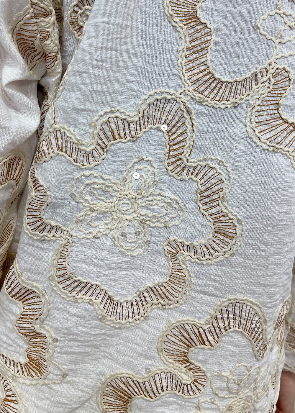 Çiçek Desen Nakışlı Pul İşlemeli Kimono - Kahverengi