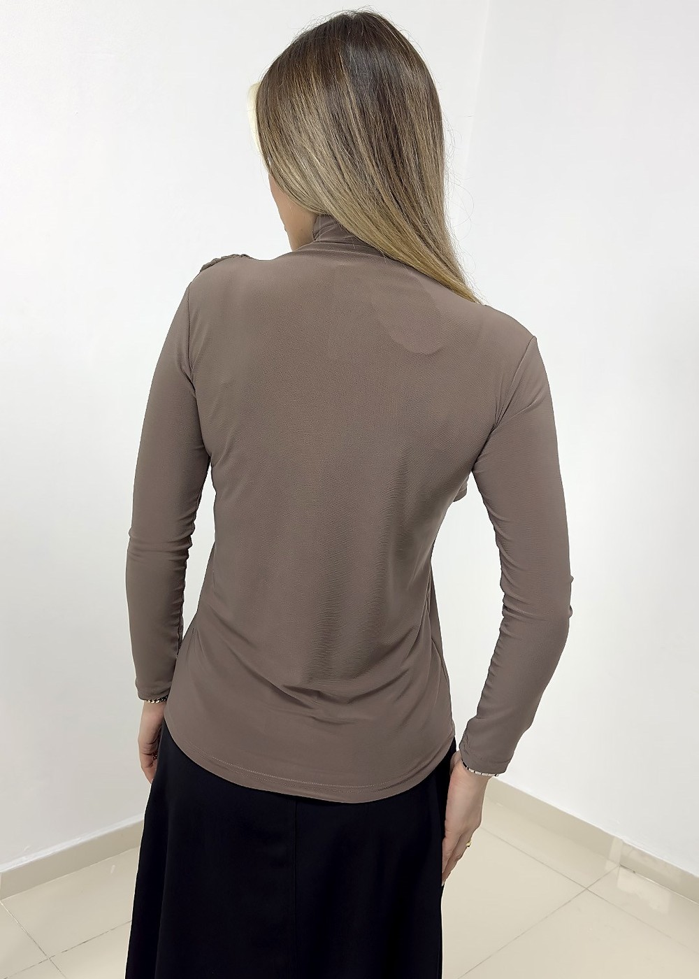 Drapeli Gold Detaylı Bluz - Vizon
