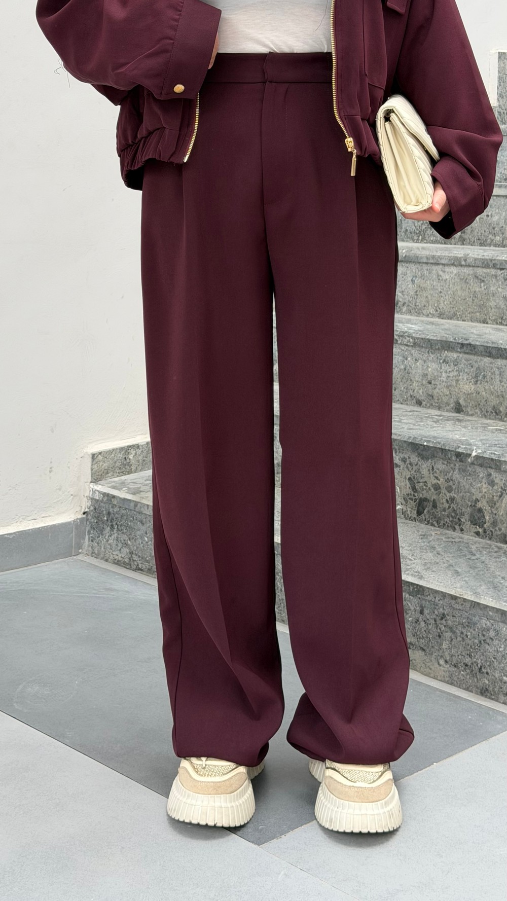 KUMAŞ PALAZZO PANTOLON- BORDO