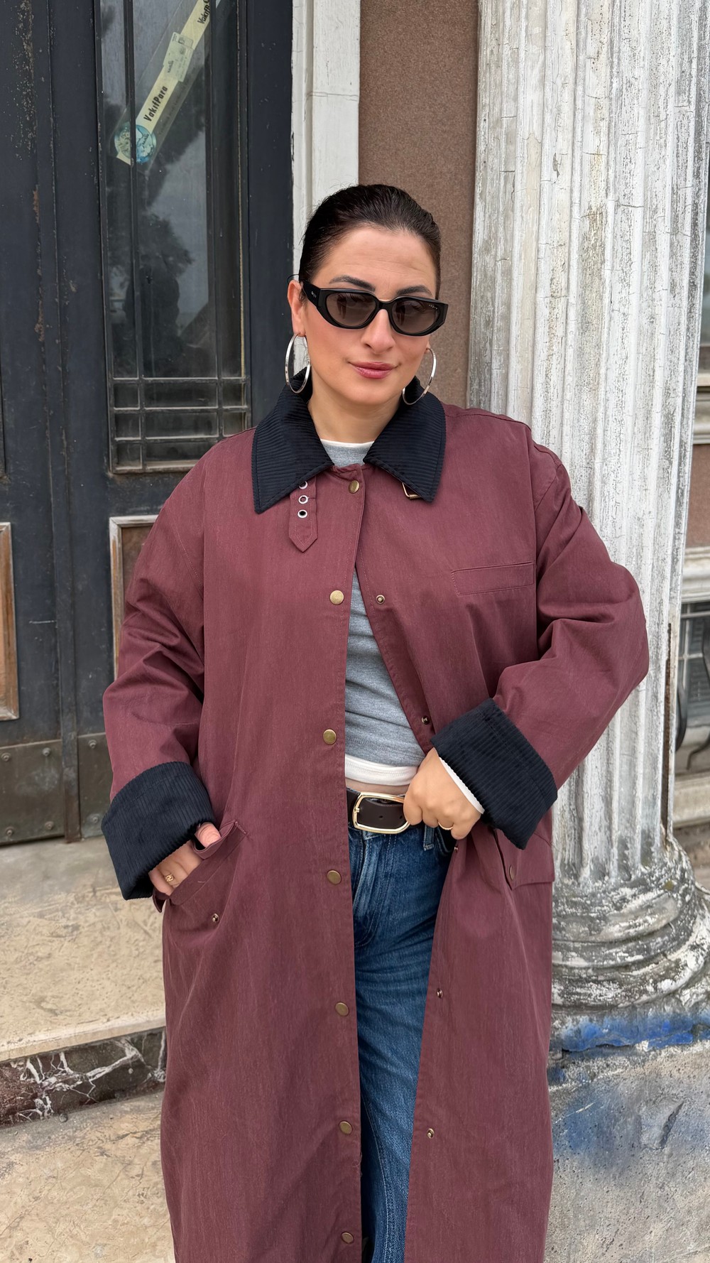 KADİFE YAKA DETAYLI BORDO PARKA
